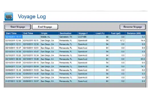 Screenshot from fuel management system software