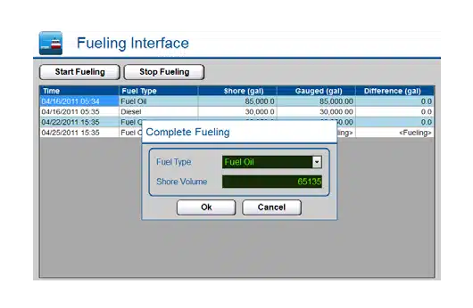 Screenshot from fuel management software