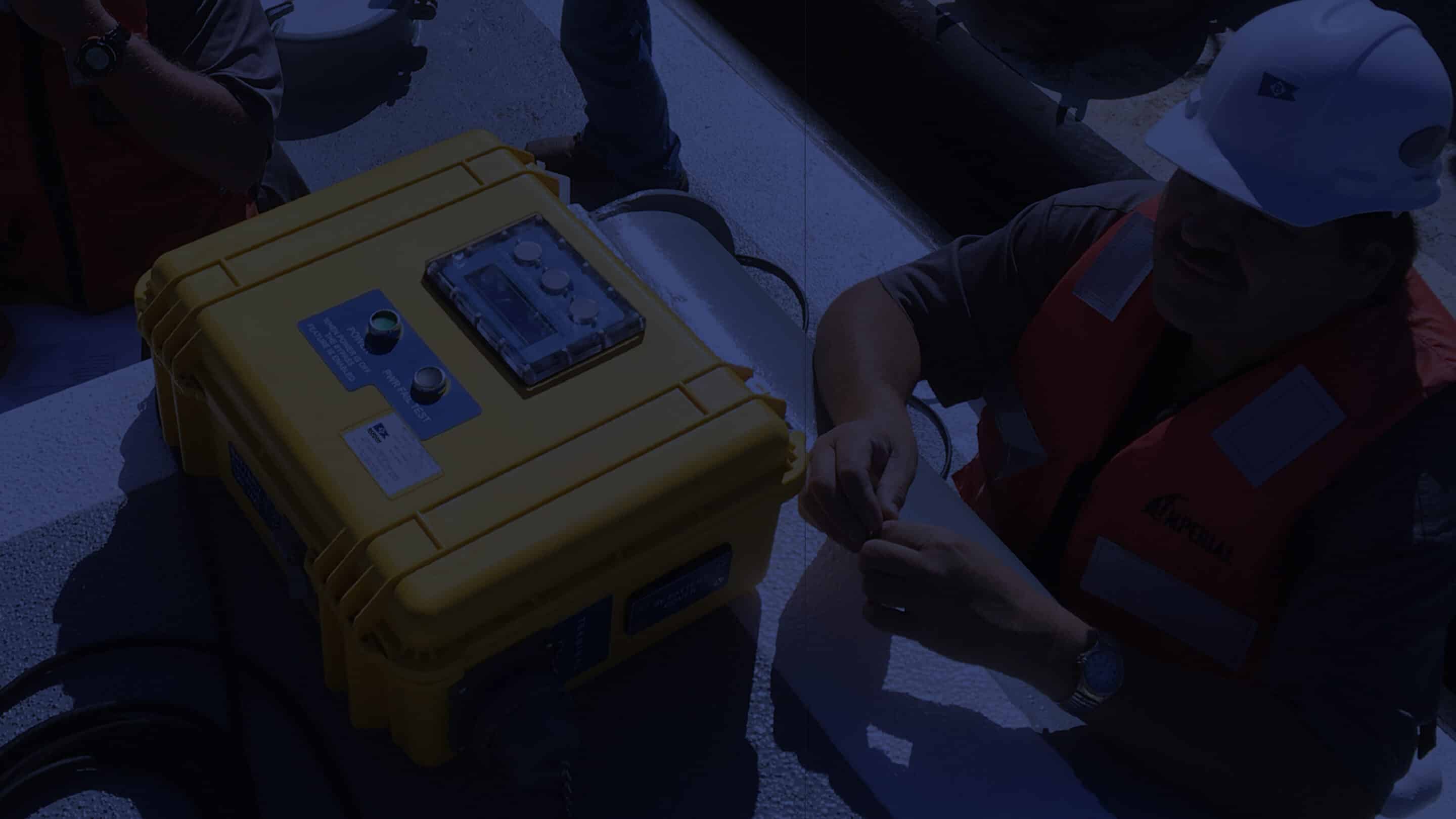 Bergan Marine service technician with a portable alarm unit.