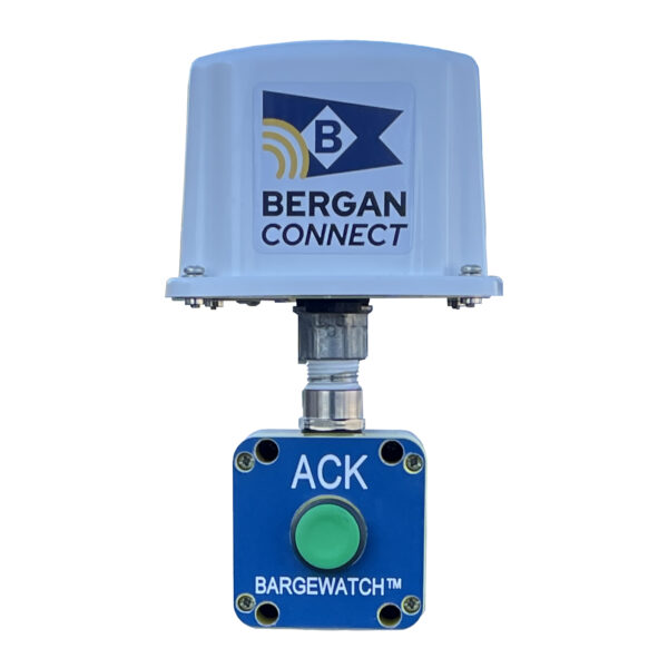 A photo of the BargeWatch acknowledgement button with a wireless node attached.